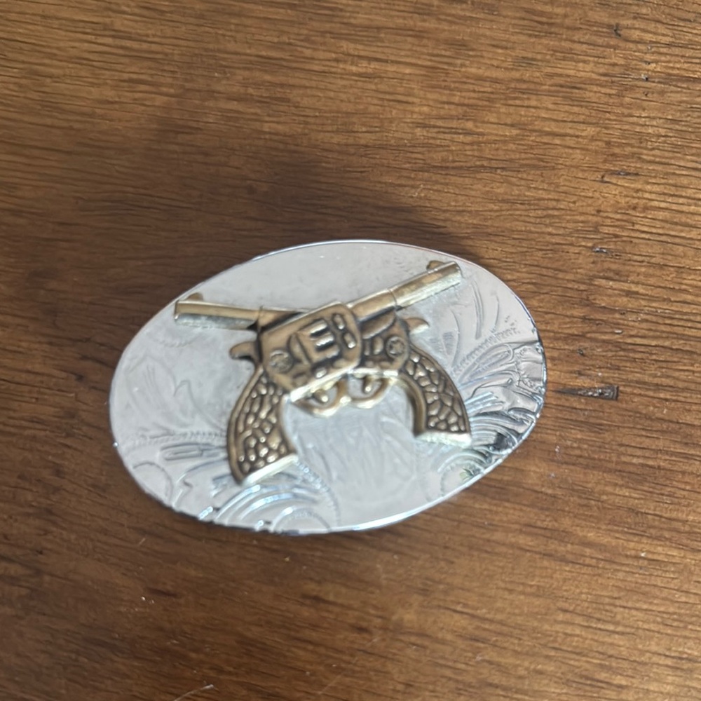 Silver and Gold toned Revolver Belt Buckle